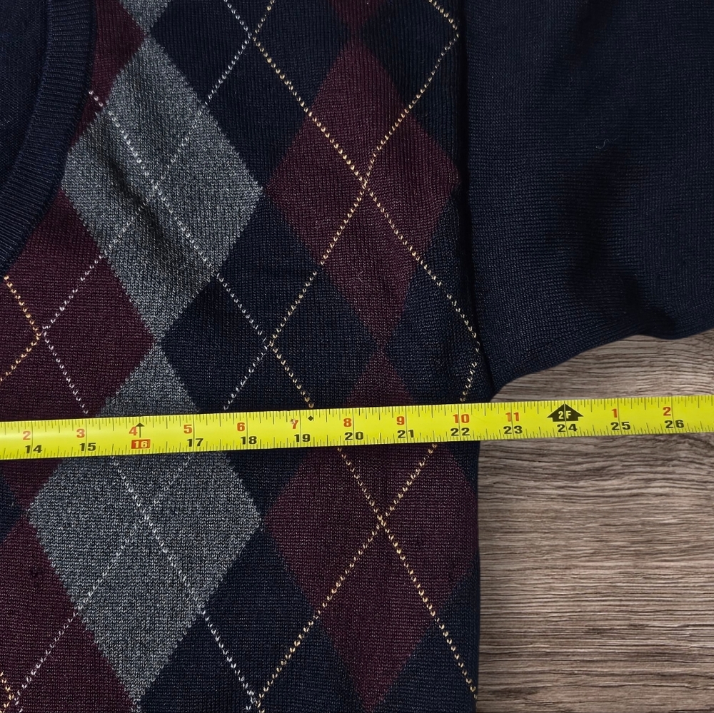 VTG/90s Tricots St Raphael 100% Pure Merino Wool Pullover M Sweater Argyle *Flaw - Picture 6 of 11